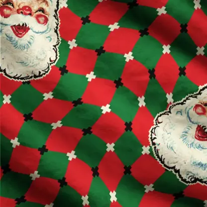 Soulisfree Vintage Santas on Wavy  Christmas Fuzzy Cardigan Sweater