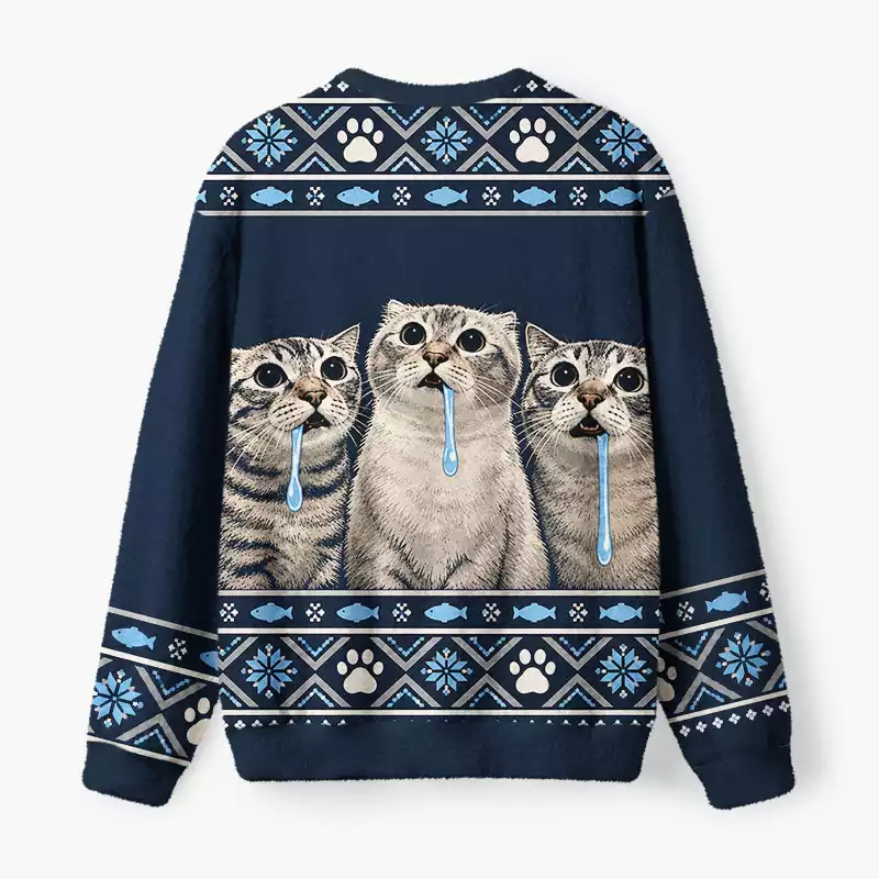Soulisfree Wide-eyed cat trio Fuzzy Crewneck Sweater