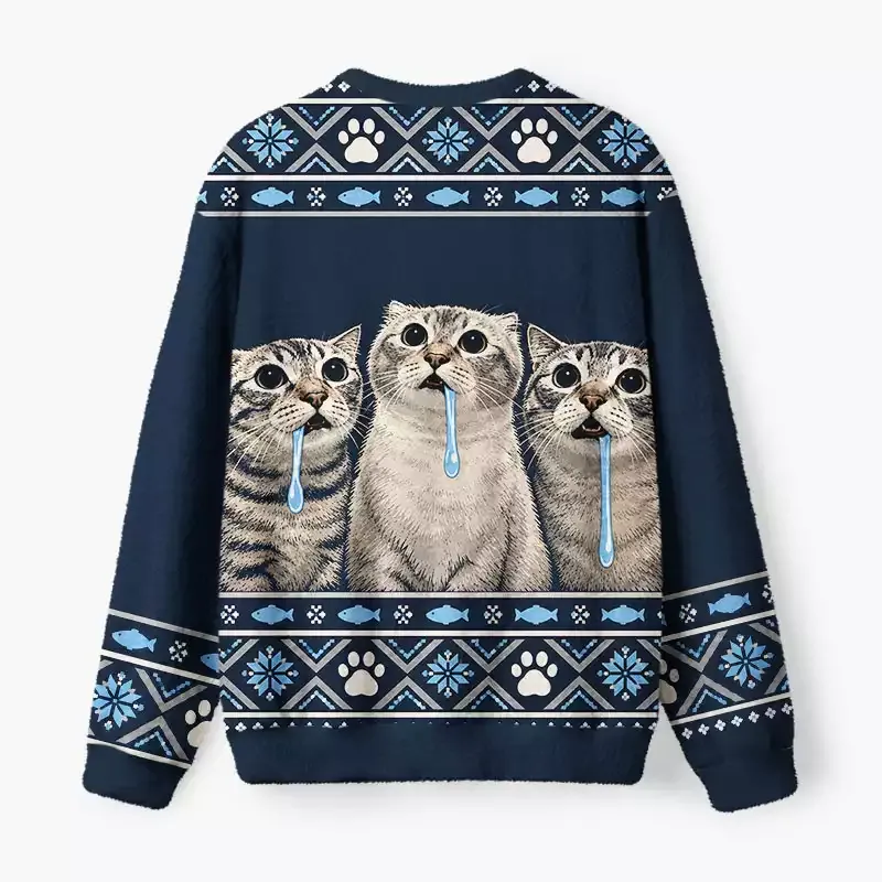 Soulisfree Wide-eyed cat trio Fuzzy Crewneck Sweater
