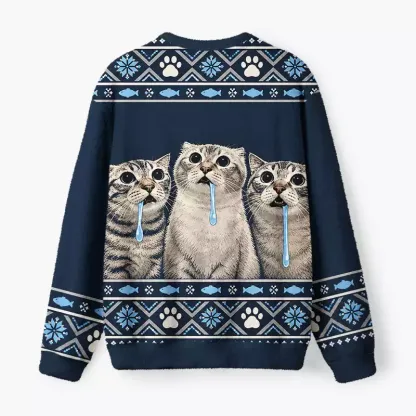 Soulisfree Wide-eyed cat trio Fuzzy Crewneck Sweater