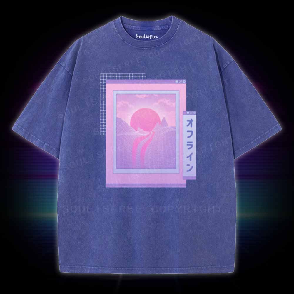 Soulisfree Vaporwave Japanese landscape Washed Tee