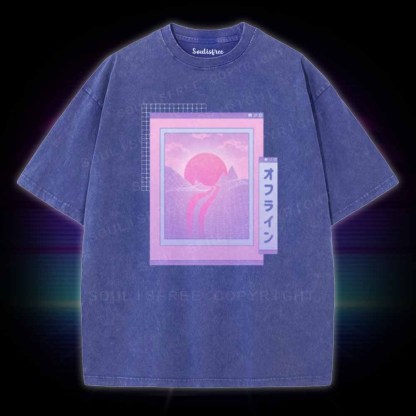 Soulisfree Vaporwave Japanese landscape Washed Tee