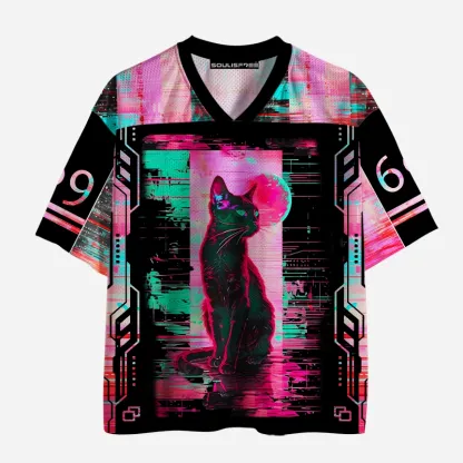 Soulisfree Neon Glitch Cyber Cat Mesh Jersey