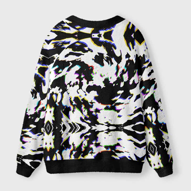 Soulisfree RGB Glitch Camo Fuzzy Cardigan Sweater