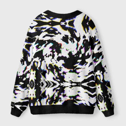 Soulisfree RGB Glitch Camo Fuzzy Cardigan Sweater