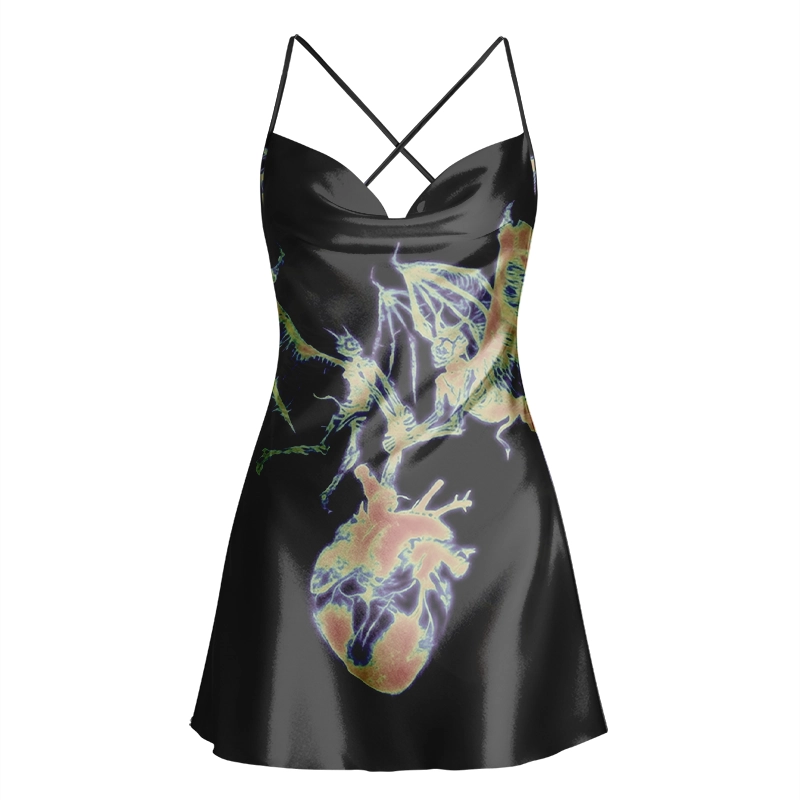 Soulisfree Evil Heart Cowl Neck Satin Mini Dress