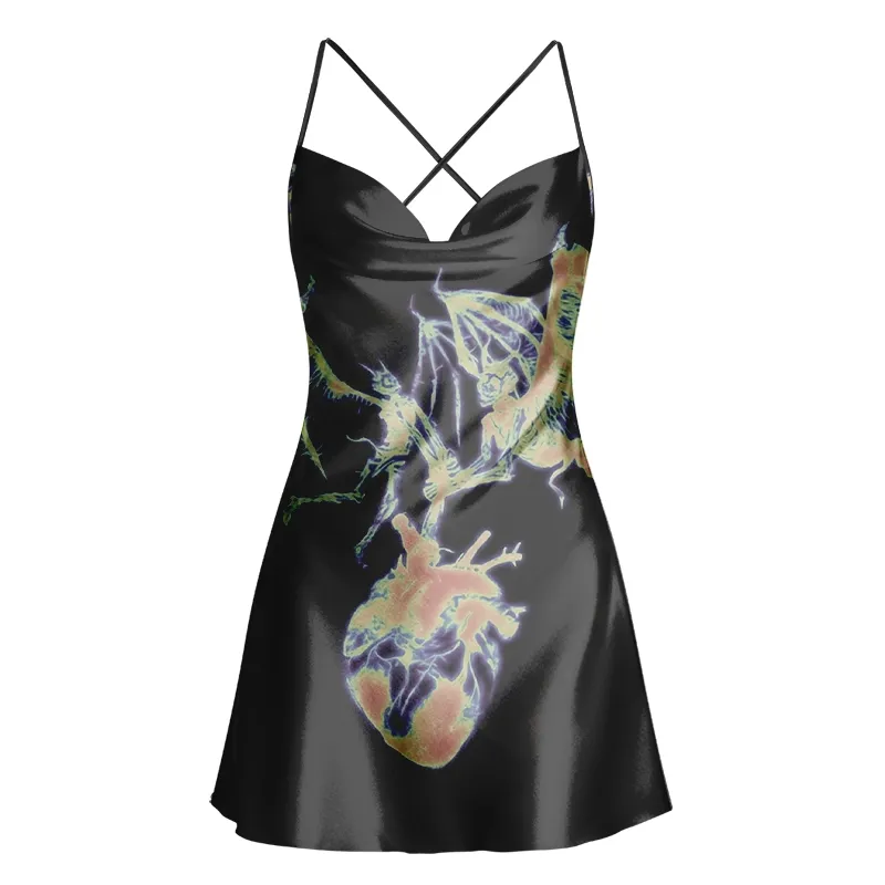 Soulisfree Evil Heart Cowl Neck Satin Mini Dress