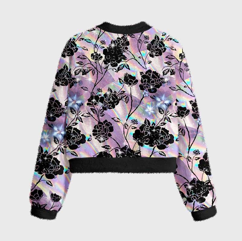Soulisfree  Holo Rose Women's Fuzzy Crewneck Sweater