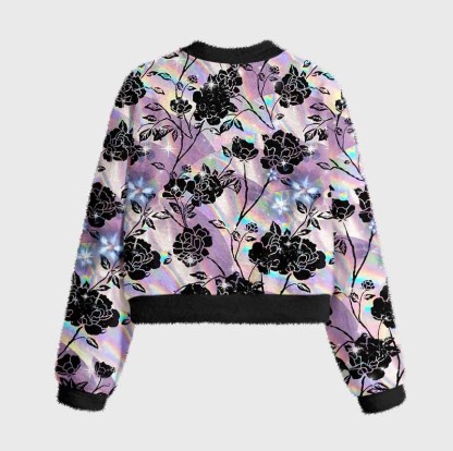 Soulisfree  Holo Rose Women's Fuzzy Crewneck Sweater
