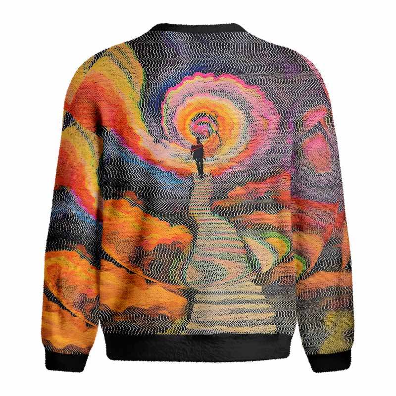 Soulisfree Chromatic Wave Abstraction Fuzzy Crewneck Sweater