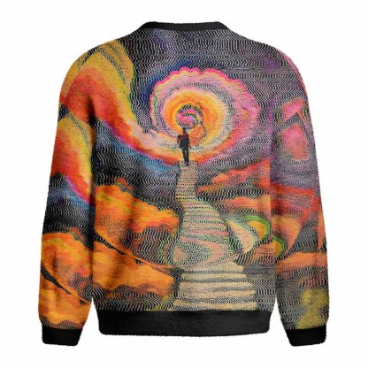 Soulisfree Chromatic Wave Abstraction Fuzzy Crewneck Sweater