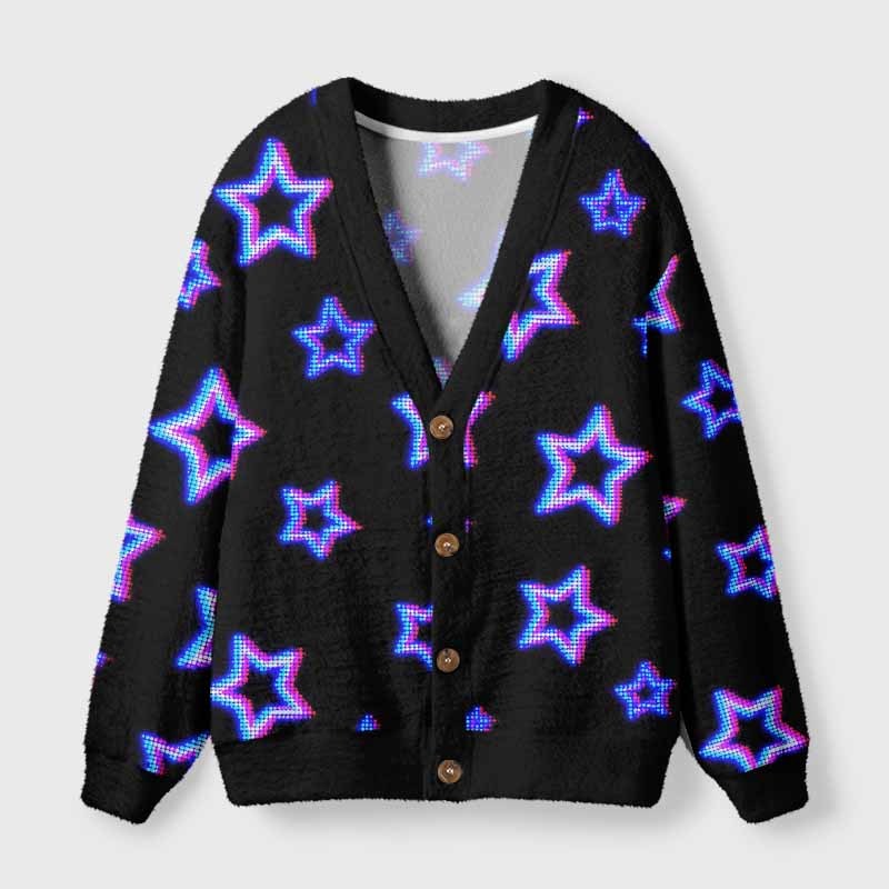 Soulisfree Colorful Stars Scene Fuzzy Cardigan Sweater