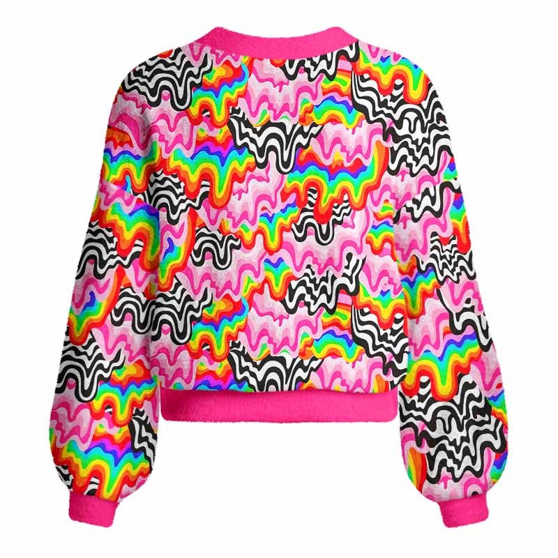 Soulisfree Psychedelic Wave Women's Fuzzy Cardigan Sweater