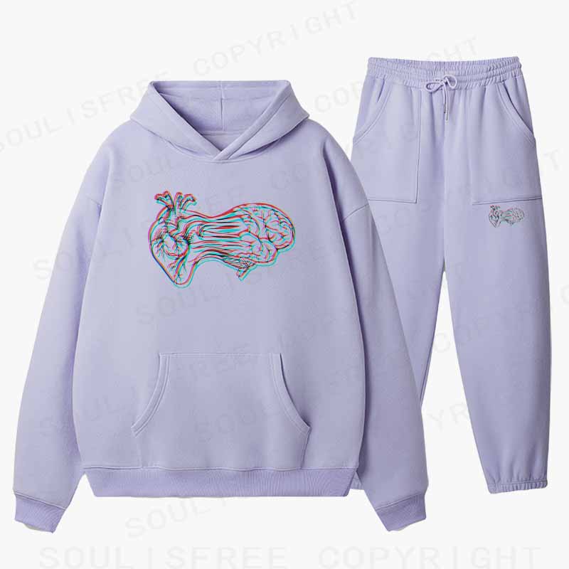 Soulisfree Heart to Brain Connection Glitch Cotton Fleece Hoodie Set