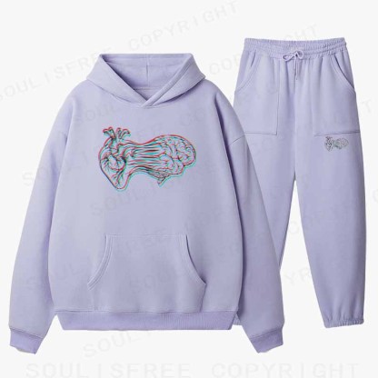 Soulisfree Heart to Brain Connection Glitch Cotton Fleece Hoodie Set
