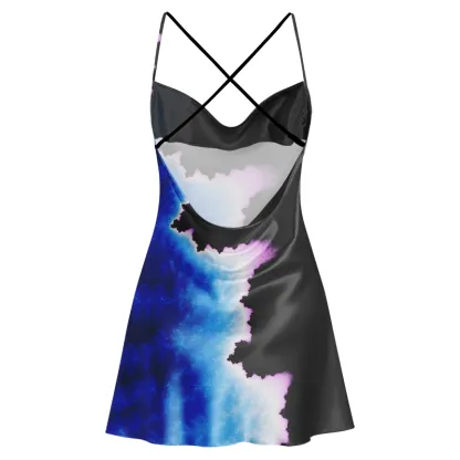 Soulisfree Cosmic Nebula Edge Cowl Neck Satin Mini Dress