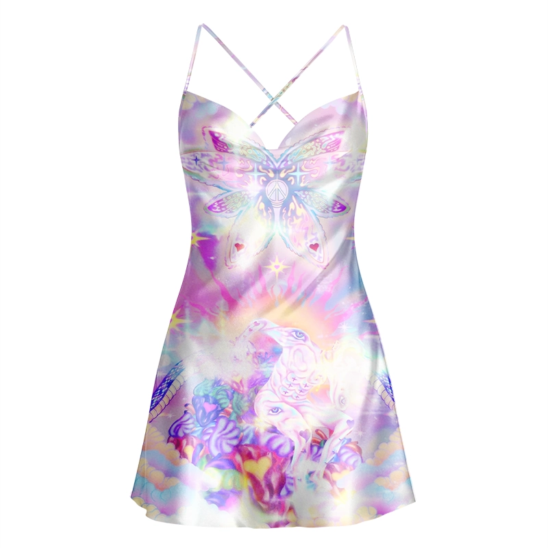 Soulisfree ASTRAL VISION BUTTERFLY Cowl Neck Satin Mini Dress