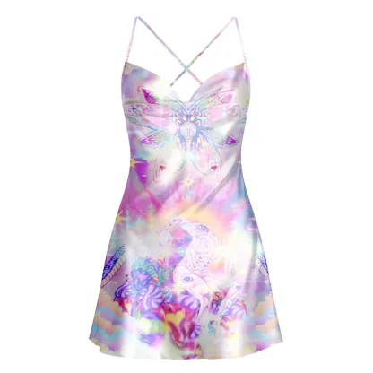 Soulisfree ASTRAL VISION BUTTERFLY Cowl Neck Satin Mini Dress