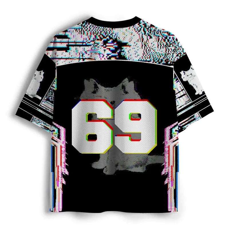 Soulisfree Glitch Cat Illusion Mesh Jersey