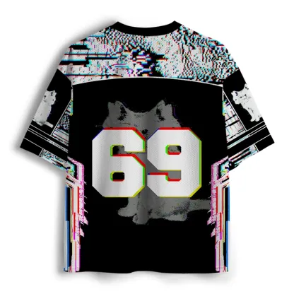 Soulisfree Glitch Cat Illusion Mesh Jersey