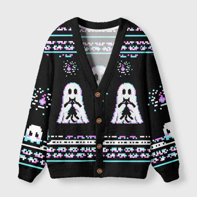 Soulisfree GHOST IN THE SYSTEM Fuzzy Cardigan Sweater 