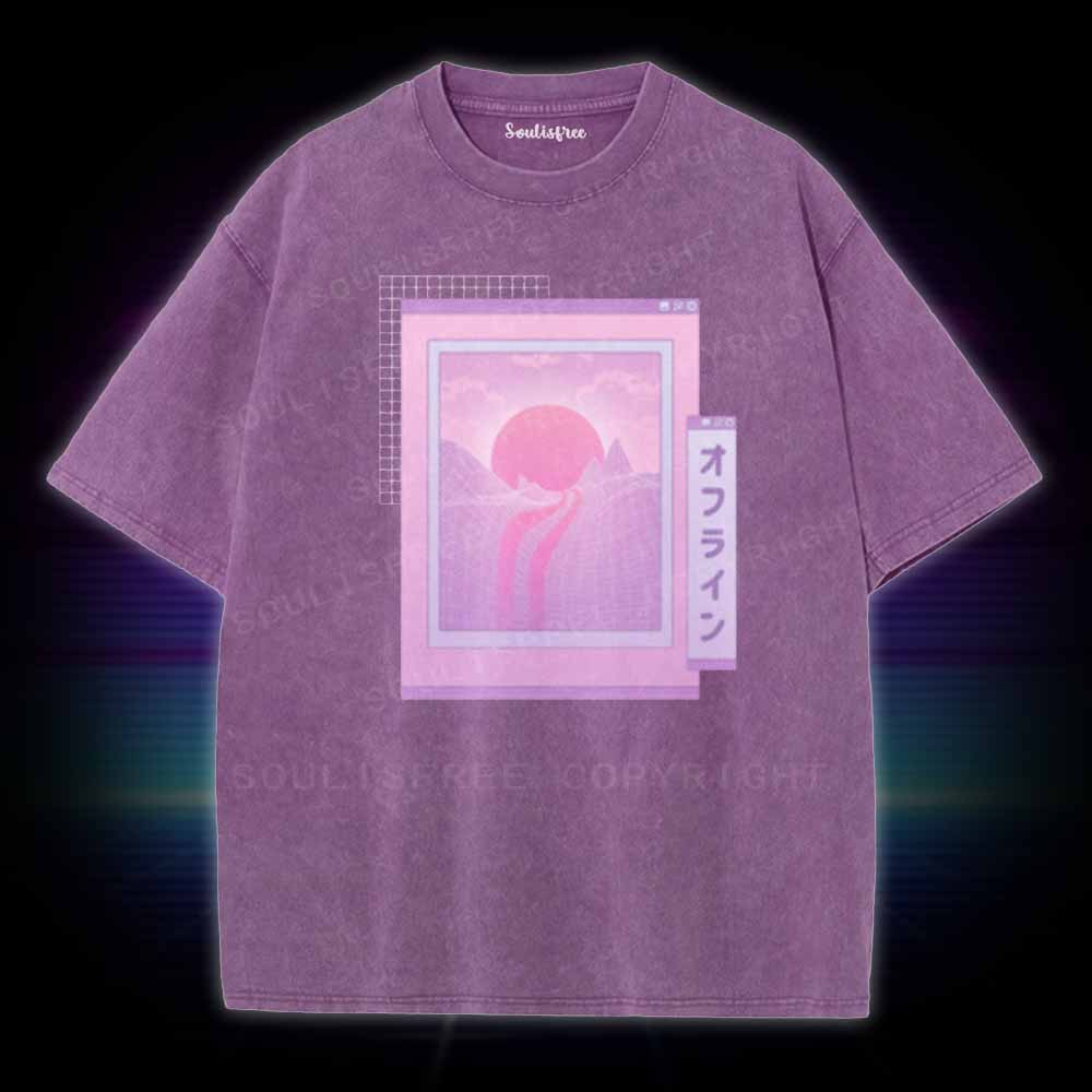Soulisfree Vaporwave Japanese landscape Washed Tee