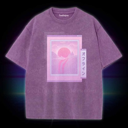 Soulisfree Vaporwave Japanese landscape Washed Tee