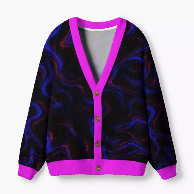 Soulisfree Neon All-Seeing Heart Fuzzy Cardigan Sweater