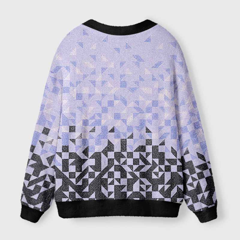Soulisfree Gradient Mosaic Geometric  Fuzzy Cardigan Sweater 