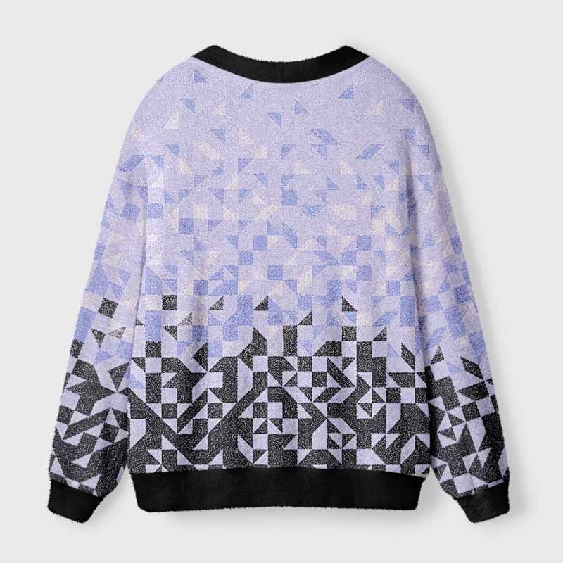 Soulisfree Gradient Mosaic Geometric  Fuzzy Cardigan Sweater 