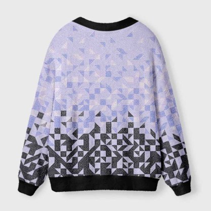 Soulisfree Gradient Mosaic Geometric  Fuzzy Cardigan Sweater 
