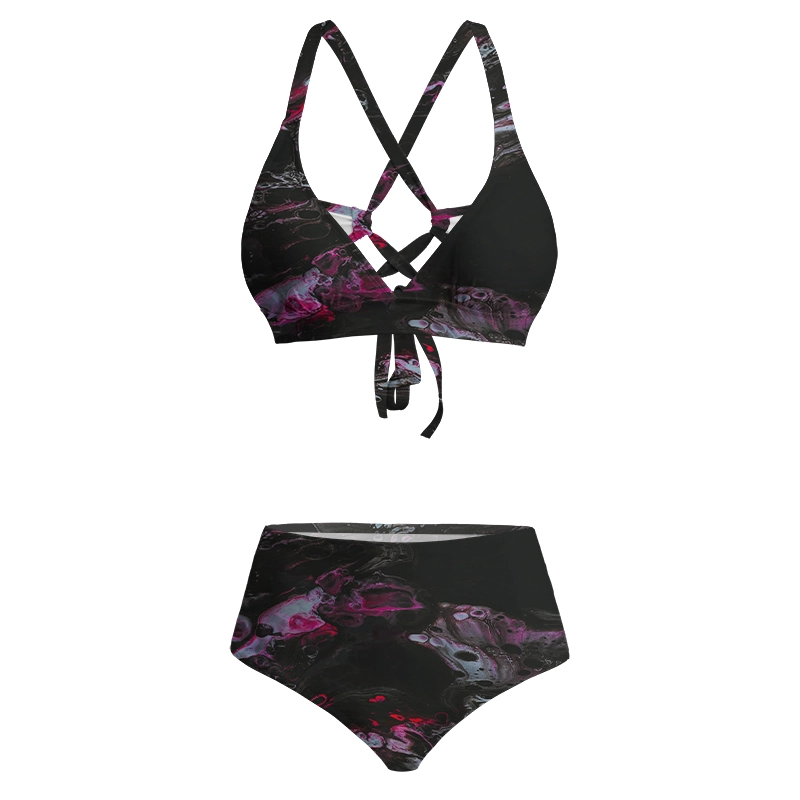 Soulisfree Neon Ink in Water Glitch Cross Bikini