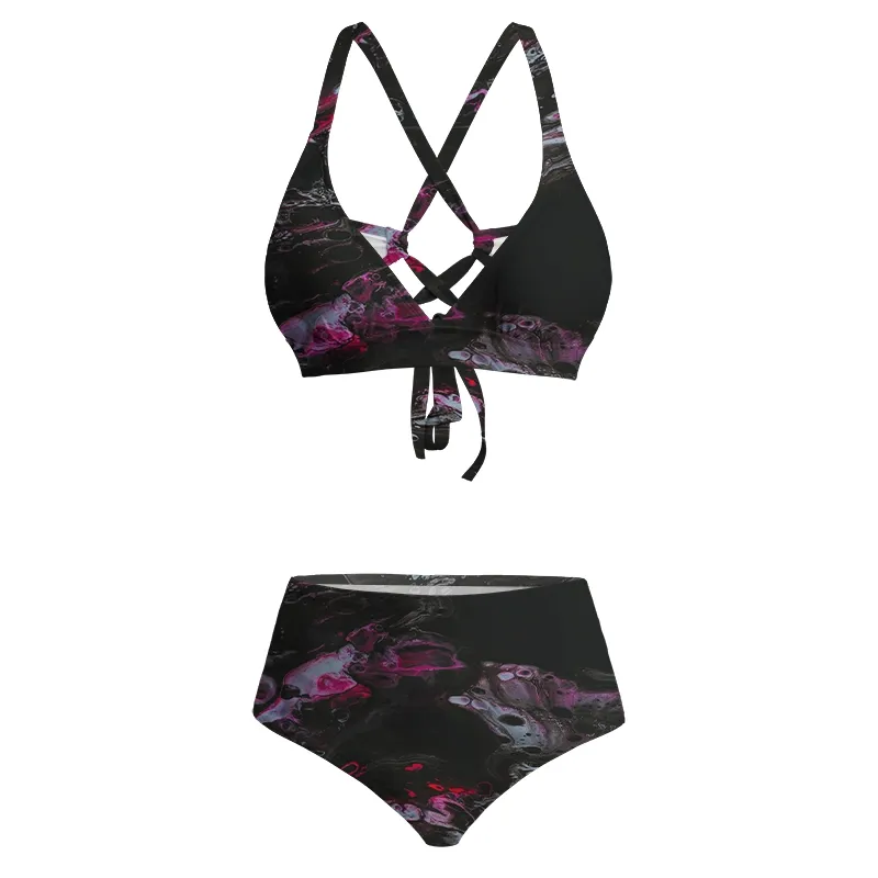 Designed Soulisfree Neon Ink in Water Glitch Cross Bikini | Soulisfree