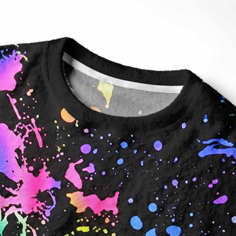 Soulisfree Neon Splash Fuzzy Crewneck Sweater