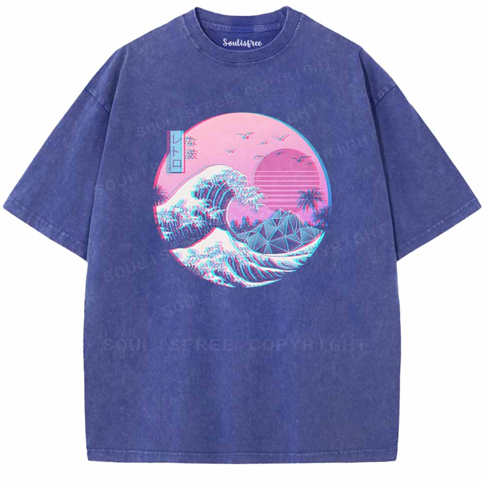 Soulisfree Aesthetic Vaporwave Great Wave off Kanagawa Washed Tee