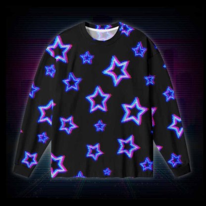 Soulisfree Neon Cyberpunk City Skyline  Long Sleeve Cotton Tee