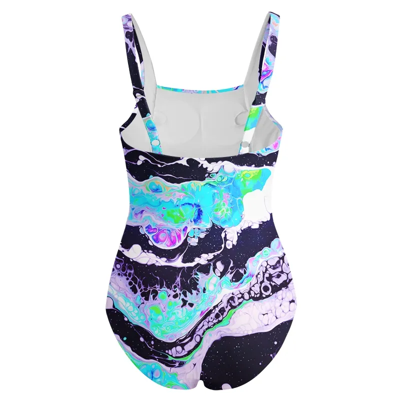 Soulisfree Cosmic Fluid Swirl Galaxy One‑Piece Swimsuit