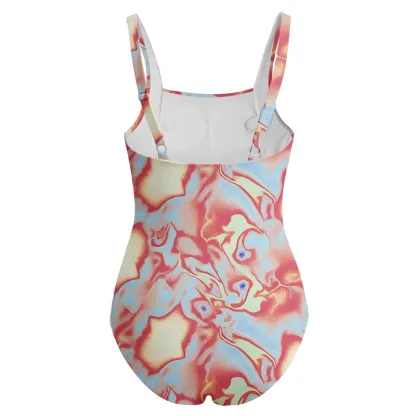 Soulisfree Dreamy Pastel Marbled Swirl Galaxy One‑Piece Swimsuit