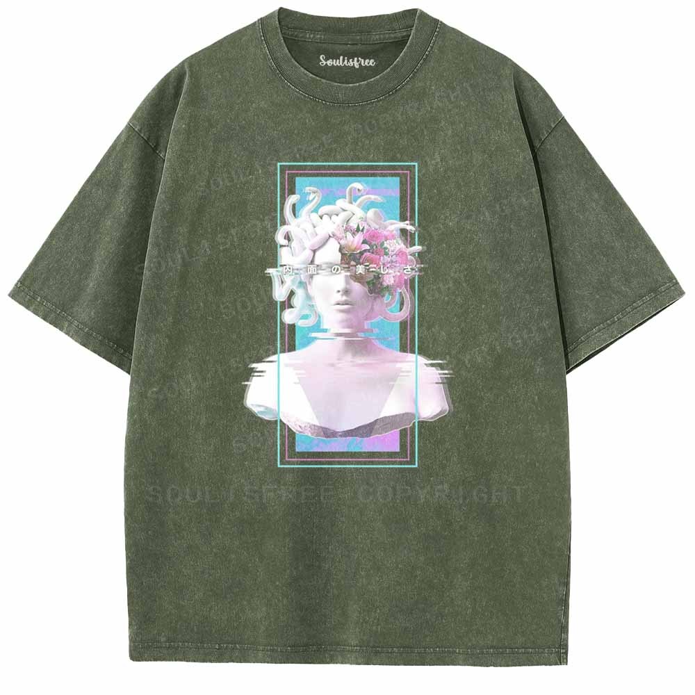 Soulisfree Vaporwave Glitch Medusa Statue Washed Tee
