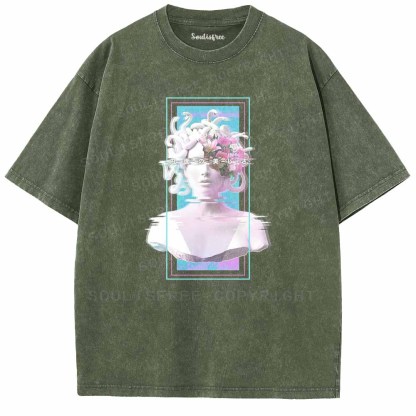 Soulisfree Vaporwave Glitch Medusa Statue Washed Tee