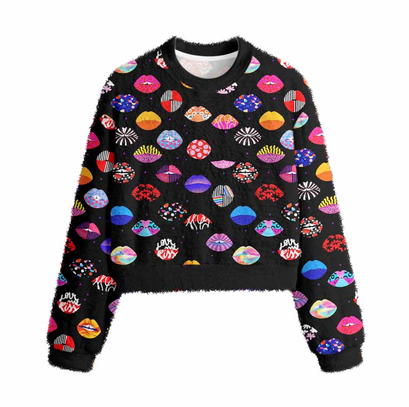Soulisfree Holo Kiss Women's Fuzzy Crewneck Sweater