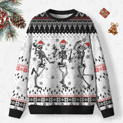Jolly Dancing Skeletons Ugly Christmas Knit Sweatshirt