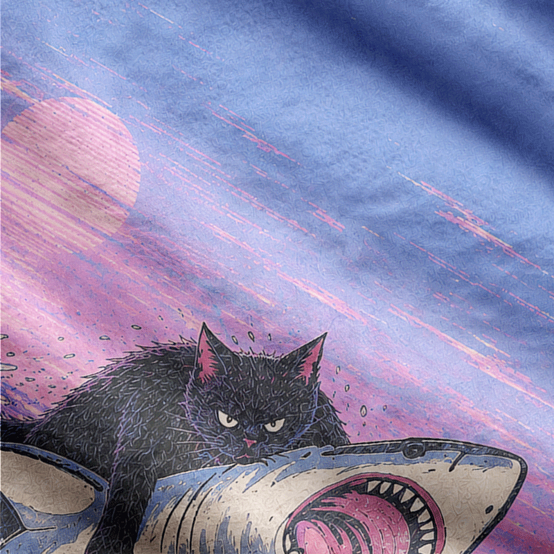 Soulisfree Fat Cat Vs Shark Fuzzy Cardigan Sweater 