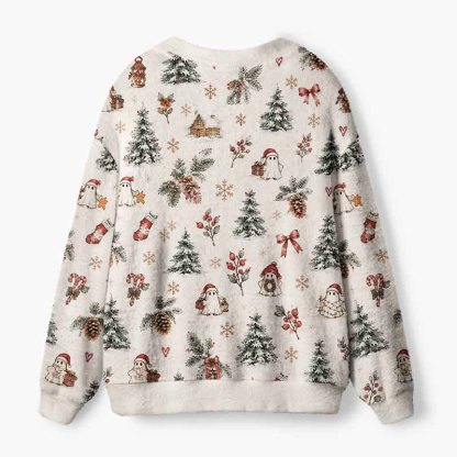 Soulisfree A Christmas Forest Dream Fuzzy Cardigan Sweater