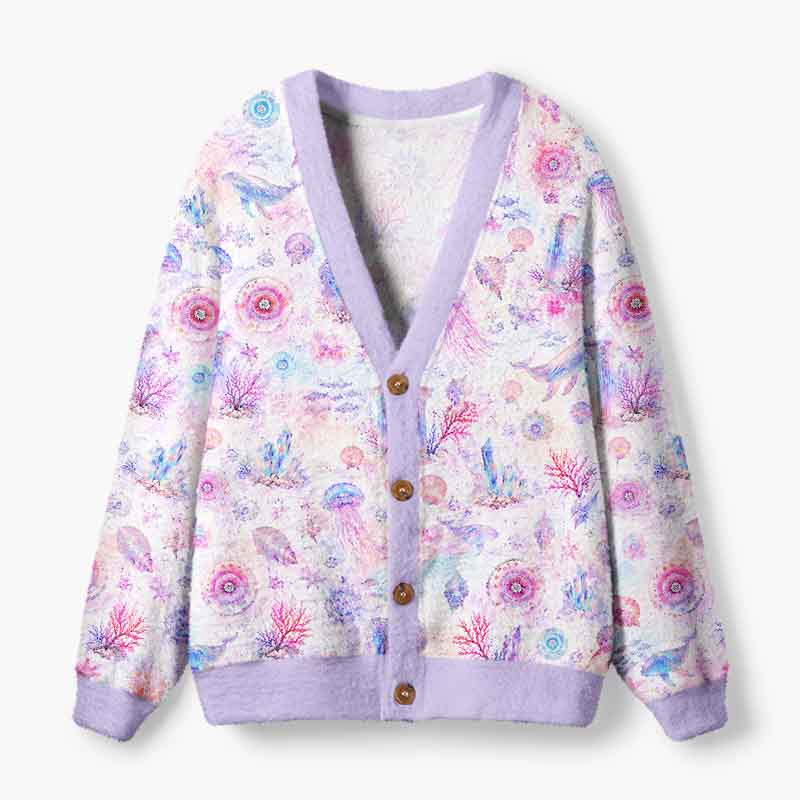 Soulisfree A Pastel Ocean Of Memories Fuzzy Cardigan Sweater