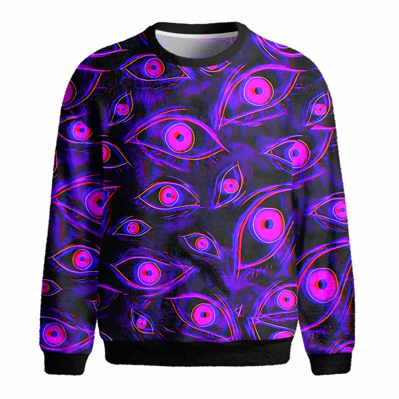 Soulisfree Neon Eyes of the Universe Fuzzy Crewneck Sweater