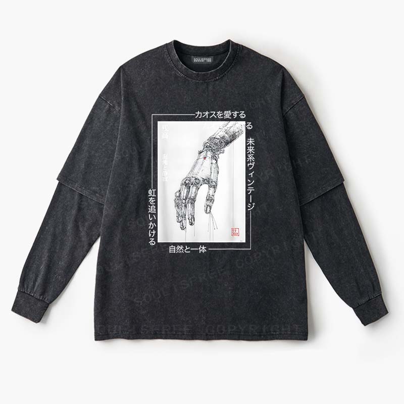 Soulisfree  Cyberpunk Mechanical Hand Layered Long Sleeve Tee