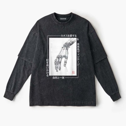 Soulisfree  Cyberpunk Mechanical Hand Layered Long Sleeve Tee