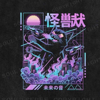 Soulisfree Monster Cat City Attack Washed Tee