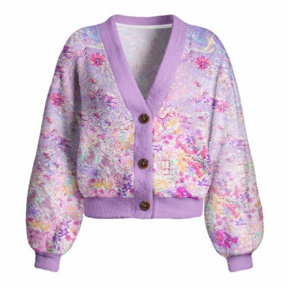 Soulisfree Iridescent Floral Fantasy Women's Fuzzy Cardigan Sweater